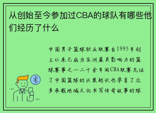 从创始至今参加过CBA的球队有哪些他们经历了什么
